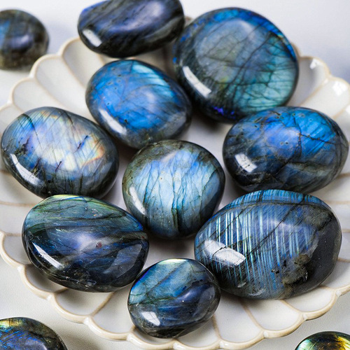 Natural crystal raw stone blue light labradorite playing blue moonstone hand piece hot compress stone palm stone mineral label wholesale