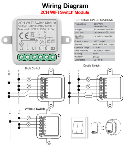 Tuya smart switch one, two, three and four channels wifi timing switch remote control switch zero fire wireless switch dual control
