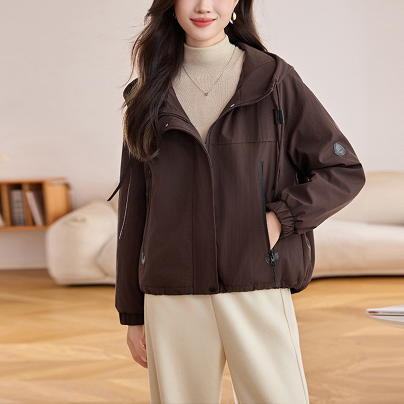休闲工装风连帽短外套女2025秋季新款百搭宽松显瘦冲锋衣夹克上衣|undefined