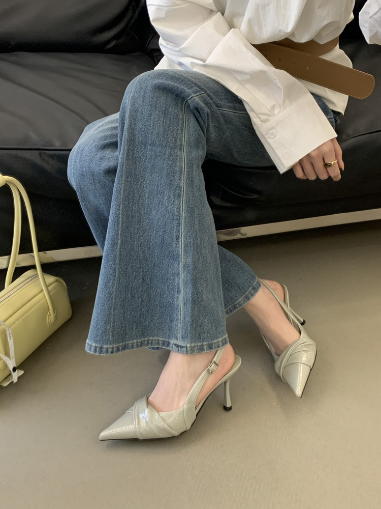 Gentle Design! Creamy White Pointed-toe Ruched High-heeled For Women, 2026 Spring Backless Single Shoes_vogvips.com