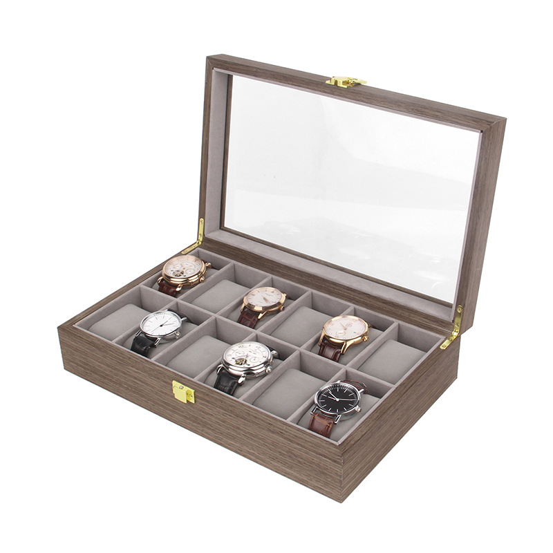 新款现货12 位胡桃木手表盒复古木质12格手表收纳盒展示木盒
