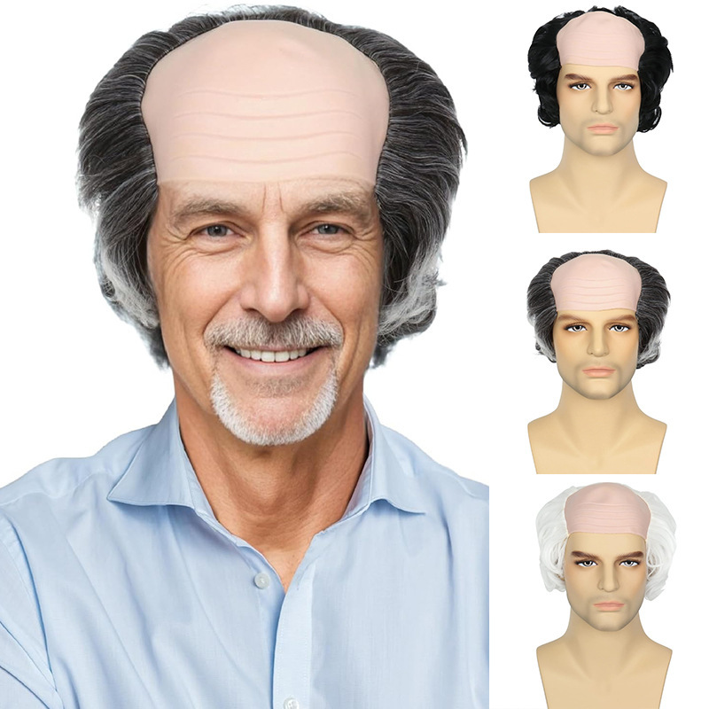 Halloween Masquerade Funny Bald Wig Scientist Holiday Cos Bald Old Man Cosplay