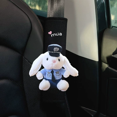pet traffic police bear plush | Seat belt shoulder pad - security-traffic-police-little-rabbit-blue-uniform-ice-silk-seat-belt-shoulder-pads-1-piece