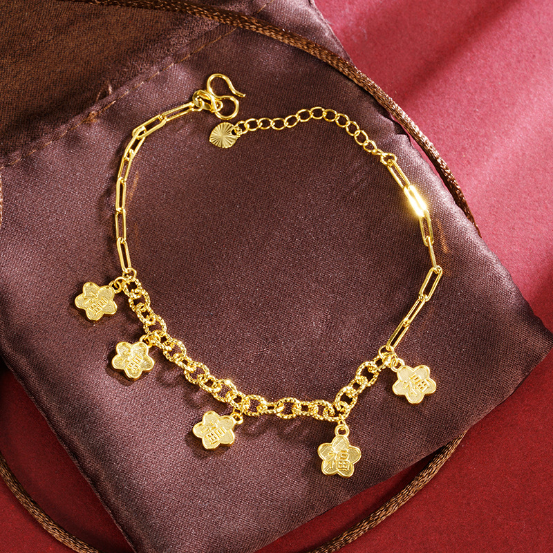Simples flores de oro de arena Fu Zi retró estilo chino pulsera ligera nicho accesorios de joyería al por mayor fábrica directa