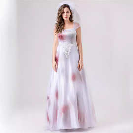 新款万圣节服装鬼节酒吧派对COS干尸鬼新娘薄纱连衣裙角色扮演服