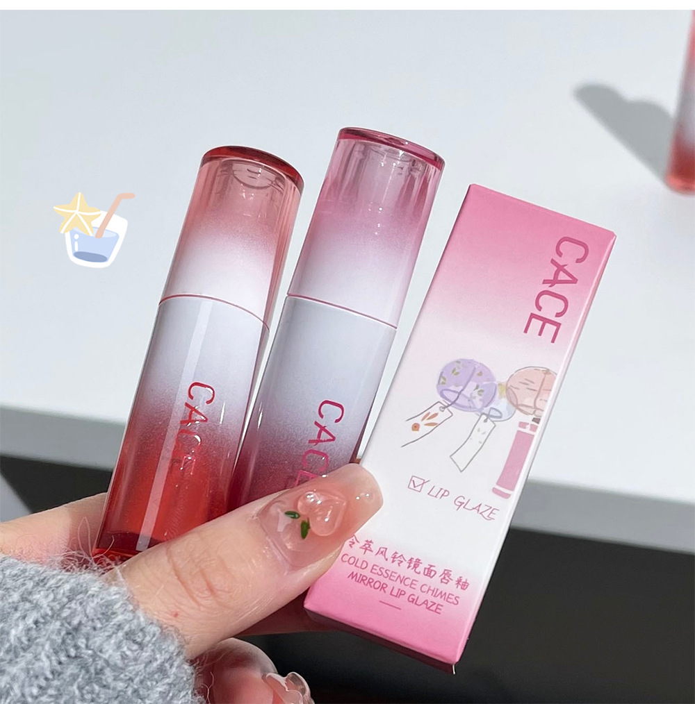 CACE Cold Extract Wind chime Mirror Lip Gloss moisturizes the chubby lips with a water-like luster that doesn't stick to the cup. Pink lip gloss for cross-border use undefined