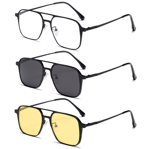 Magnetic Adhesive Sunglasses for Men, 2-in-1, Double Bridge Polarized UV Protection Driving Sunglasses Frame