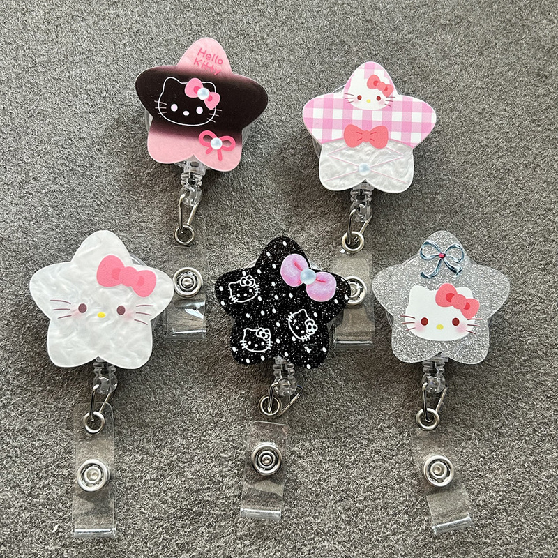 Cute Kitty Five-Pointed Star Retractable Badge Holder for Doctors and Nurses, Student Id Lanyard Wholesale