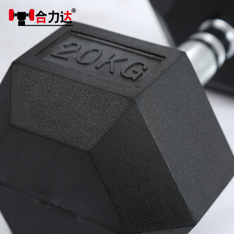 Hexagonal cubierta de hierro fundido mancuernas hombre caucho negro mancuernas cromado metal mango antideslizante mancuernas al por mayor