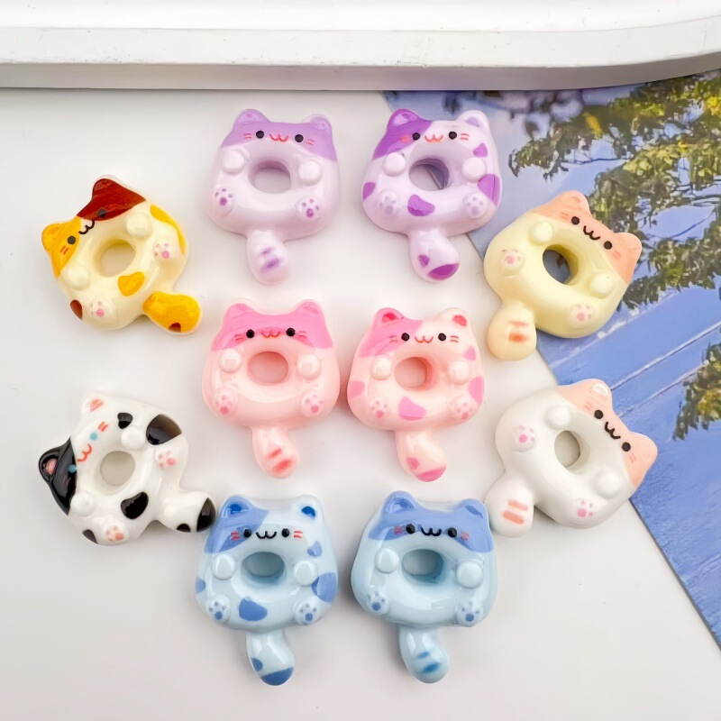 Cartoon Cute Kitten Donut Resin Accessories Cream Glue Handmade DIY Keychain Hairpin Refrigerator Magnet Jewelry