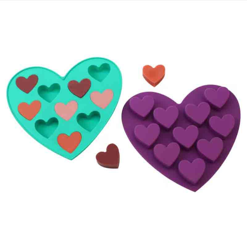 10 Consecutive Small Heart Molds Chocolate Silicone Molds Candy Pudding Molds Cake Inserts Baking Utensils for Home Use