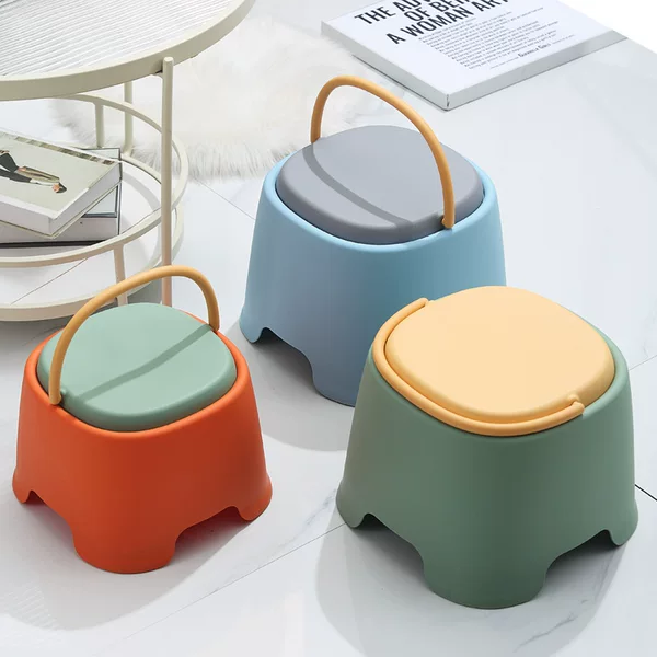 Thickened plastic stool with handle kindergarten children's short stool non-slip bench household shoe changing stool small chair