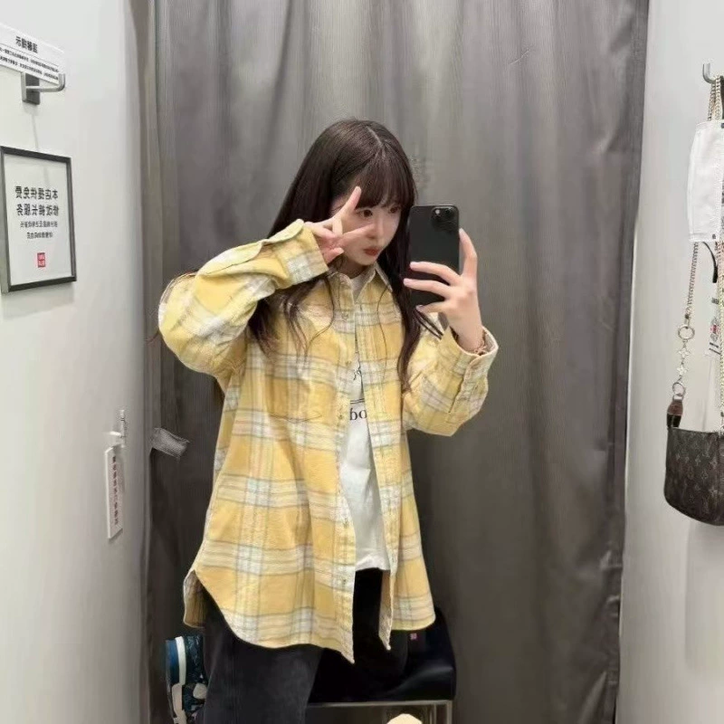 Оригинальная ткань, натуральная желтая хлопчатобумажная клетчатая рубашка