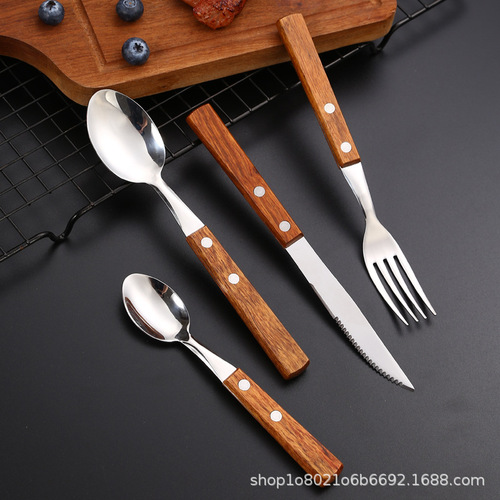 304 stainless steel rosewood handle knife, fork and spoon gift box four-piece set hotel western food knife and fork restaurant steak knife, fork and spoon