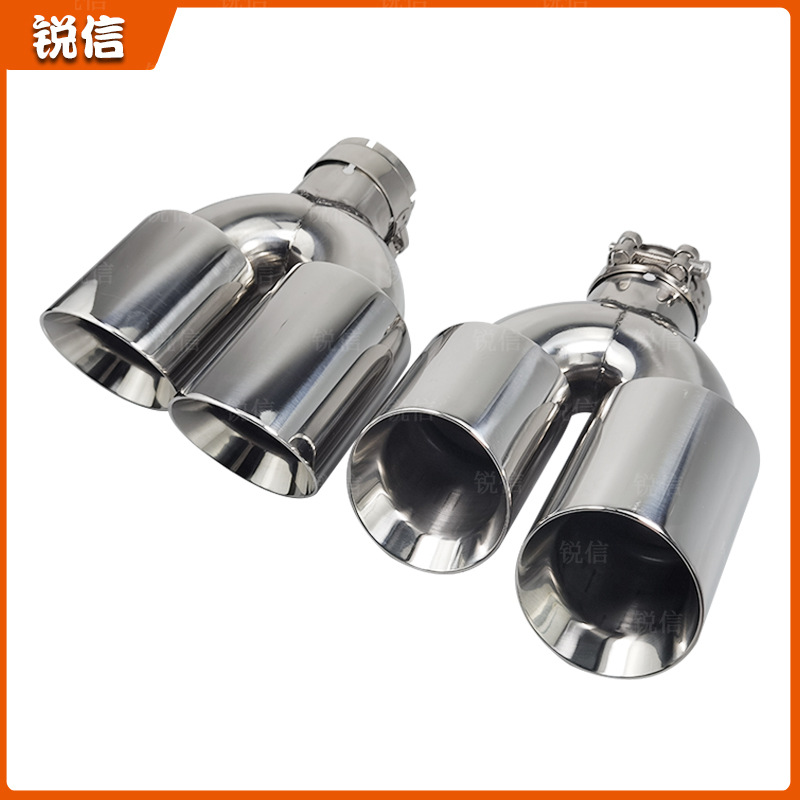 一分二Y型双出不锈钢双层汽车排气管尾喉改装适用焊边银色尾嘴