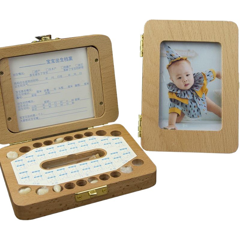 Tooth House estilo explosivo transfronterizo para niños, hombres y mujeres, caja de almacenamiento de dientes de leche para bebés, marco de fotos de madera personalizado, recuerdo de pelo de lanugo de dientes