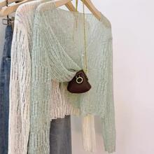 薄款设计感冰丝针织开衫上衣夏季简约木耳边修身镂空防晒空调罩衫