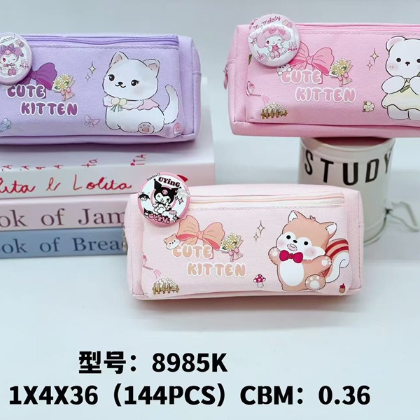 Bolsa de lápices al por mayor Bolsa de lápices de doble capa de gran capacidad simple de dibujos animados Bolsa de papelería de moda de tela Oxford Bolsa de almacenamiento de lápiz lindo