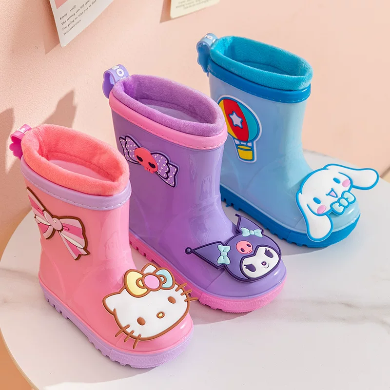 Hello kitty, детские сапоги с героями мультфильмов, плащ для мужчин и женщин, нескользящая флисовая износостойкая обувь, оптовая продажа