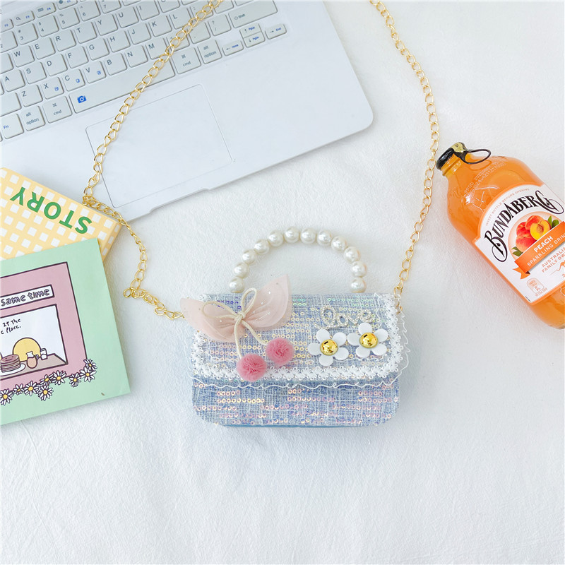 Niños lindo perla bolso niña cadena mini bolsa de mensajero Chanel estilo occidental estilo princesa accesorios bolsa