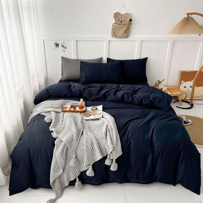 简约北欧四件套纯色水洗棉学生宿舍三件套床单被套床上用品批发