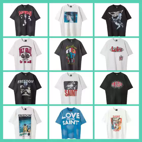 Saint Michael Icon Vintage Washed & Distressed Graffiti Letter Print Loose Fit T-Shirt for Men and Women