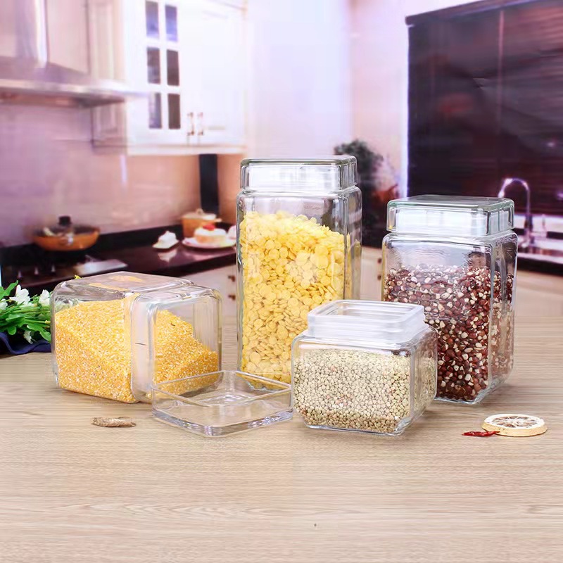 Square glass jar for bulk five-grain staple food, moisture-proof transparent dry fruit bottle, direct manufacturer, tea and flower tea jar