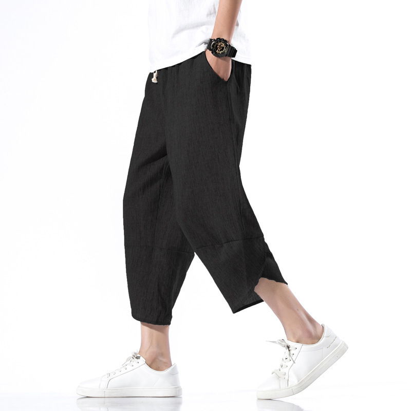 Chinese Style Men's Tang Suit Wide Leg Linen Pants Large Size Capri Pants Loose Summer Trendy 7 Lantern Beach Shorts for Men Chinese Style Men's Tang Suit Wide Leg Linen Pants Large Size Capri Pants Loose Summer Trendy 7 Lantern Beach Shorts for Men