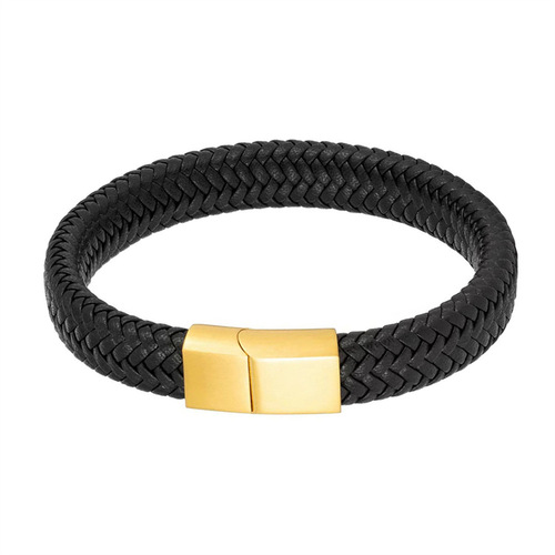 Cross-border best-selling stainless steel genuine leather bracelet retro woven titanium steel bangle factory direct sale