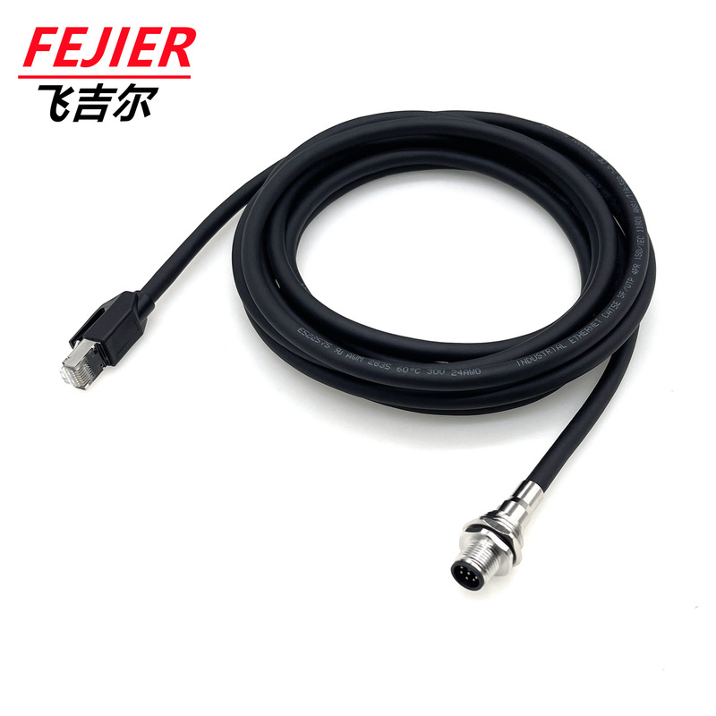 M12 to Rj45 Network Cable Interface Industrial Ethernet Bus Connector Cat5 Drag Chain Cable Connector