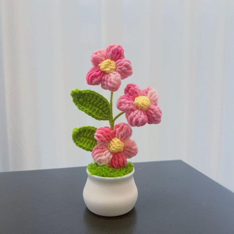 Lama tejida transfronteriza terminada, amor, planta en maceta, decoración de escritorio de estudio de flores artificiales, día de San Valentín, Navidad