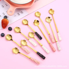 Japanese and Korean creative stainless steel ceramic handle flower spoon coffee spoon mixing spoon dessert spoon bird's nest spoon cherry blossom rose small spoon