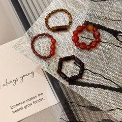 復古紅色串珠小眾設計感本命年戒指手飾禮物