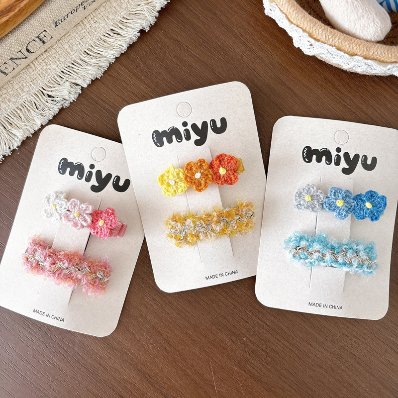 Sweet gradient color woven flower hair clip for children, versatile side fringe clip, Carson style girls' bangs clip hair accessory Sweet gradient color woven flower hair clip for children, versatile side fringe clip, Carson style girls' bangs clip hair accessory