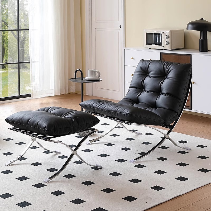 巴塞羅那椅北歐真皮單人沙發椅設計師家具休閒會客會所洽淡休閒椅