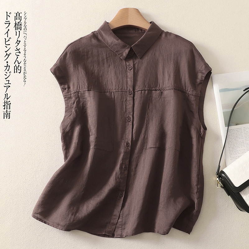 Retro summer solid color elegant thin shirt