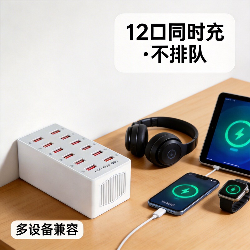 12-Port Charger USB Multi-Port Smart Fast Charging USB Charger Universal Charger for Android Huawei Mobile Phones and Tablets