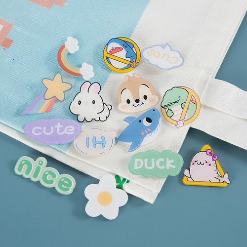 New Children's Cartoon Badge Cute Girly Heart Text Rainbow Acrylic Brooch School Bag Pin Accessories Wholesale