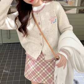 韩系温柔风刺绣毛衣外套女秋冬新款宽松慵懒风设计感针织开衫上衣