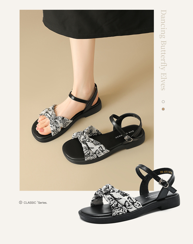 Sandal nữ quai ngang cổ điển họa tiết hoa, đế dày tăng chiều cao — AY373 Đen chi tiết 5