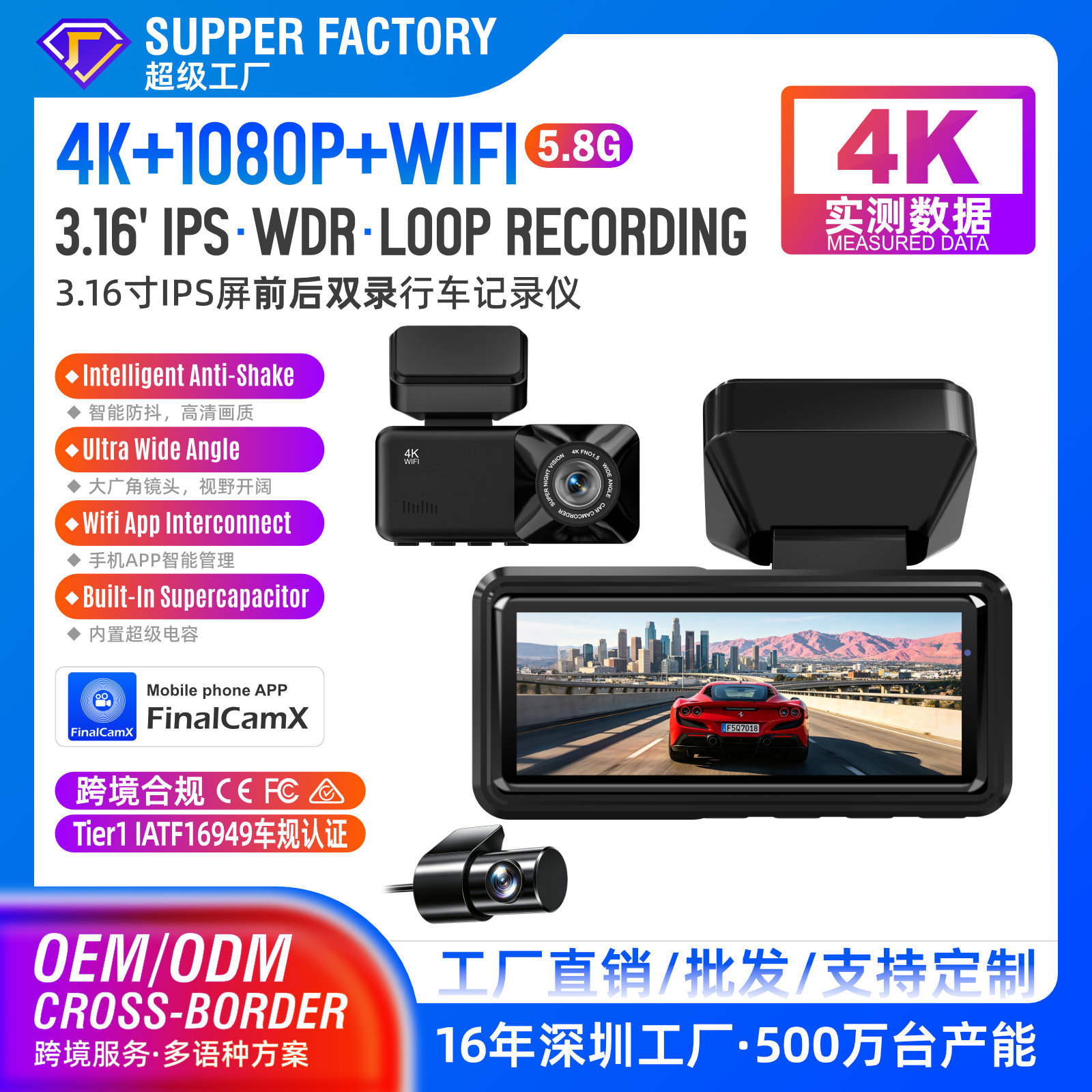 Cross-border new high-temperature-resistant 4K HD dashcam with dual recording, Wi-Fi, GPS, and night vision – available on Amazon