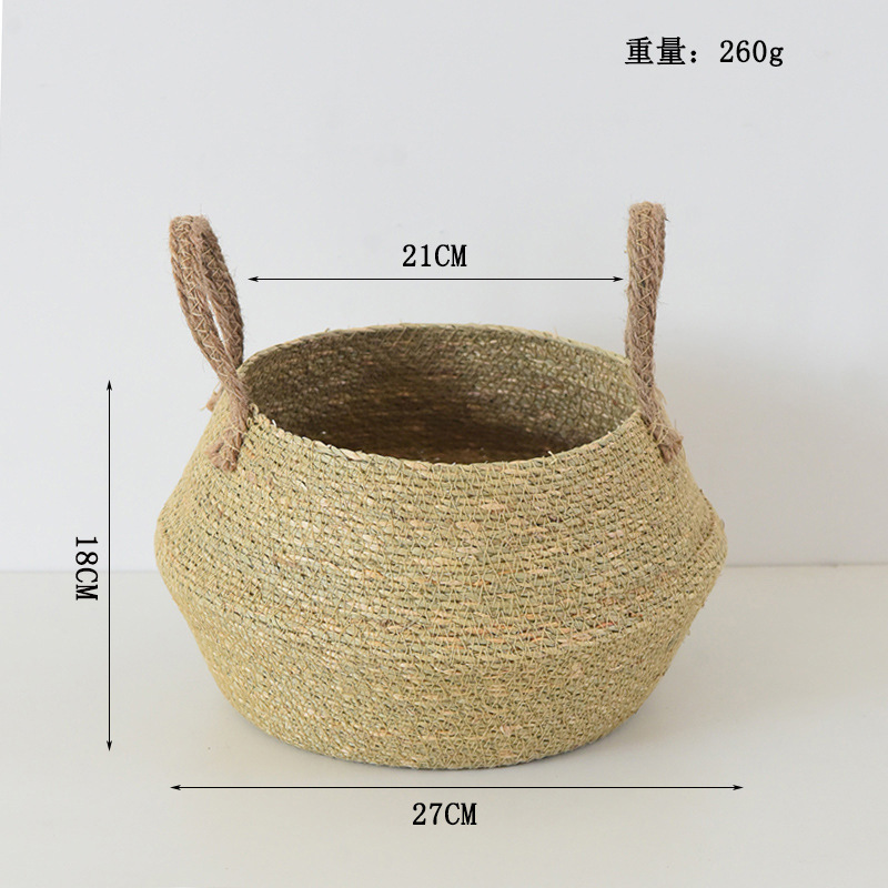 Nordic cesta de flores portátil cesta tejida maceta paja planta de bambú paja piso plegable bolsa de paja cesta tejida