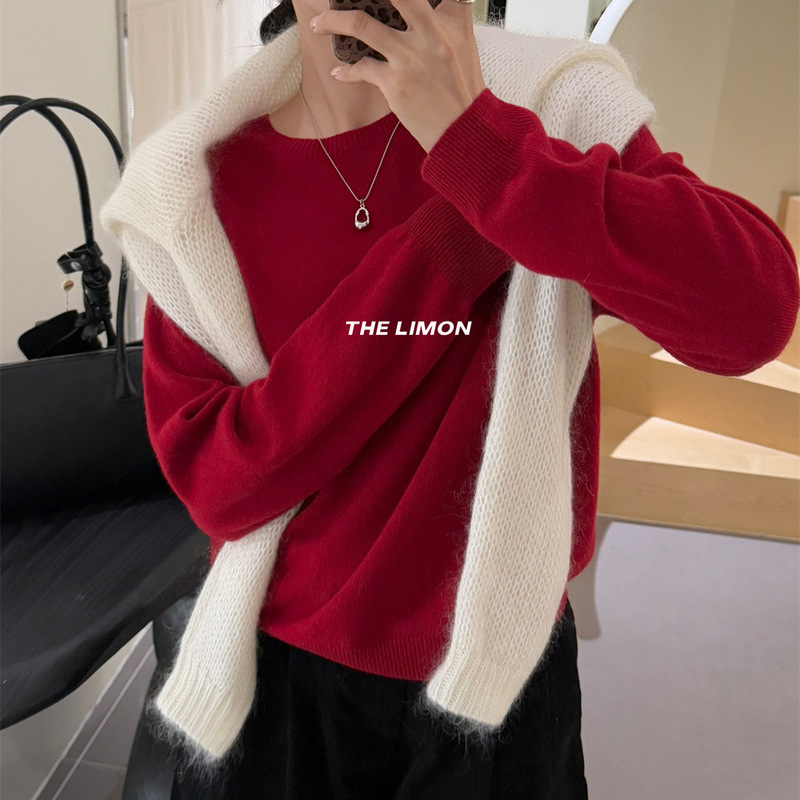 thelimon柠檬绿茶2025秋季新款韩版圆领套头毛衣女显瘦针织衫上衣|undefined