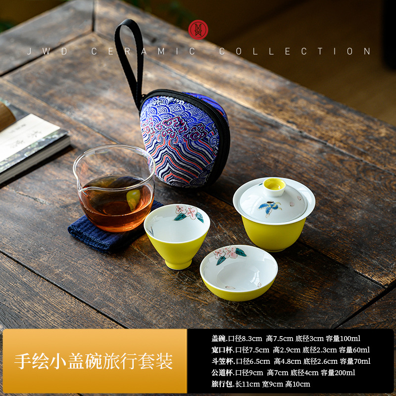 Esmalte pintado a mano un tazón dos tazas de viaje expreso portátil traje Kung Fu juego de té portátil burbuja tamaño pequeño mini pequeño cubierta tazón