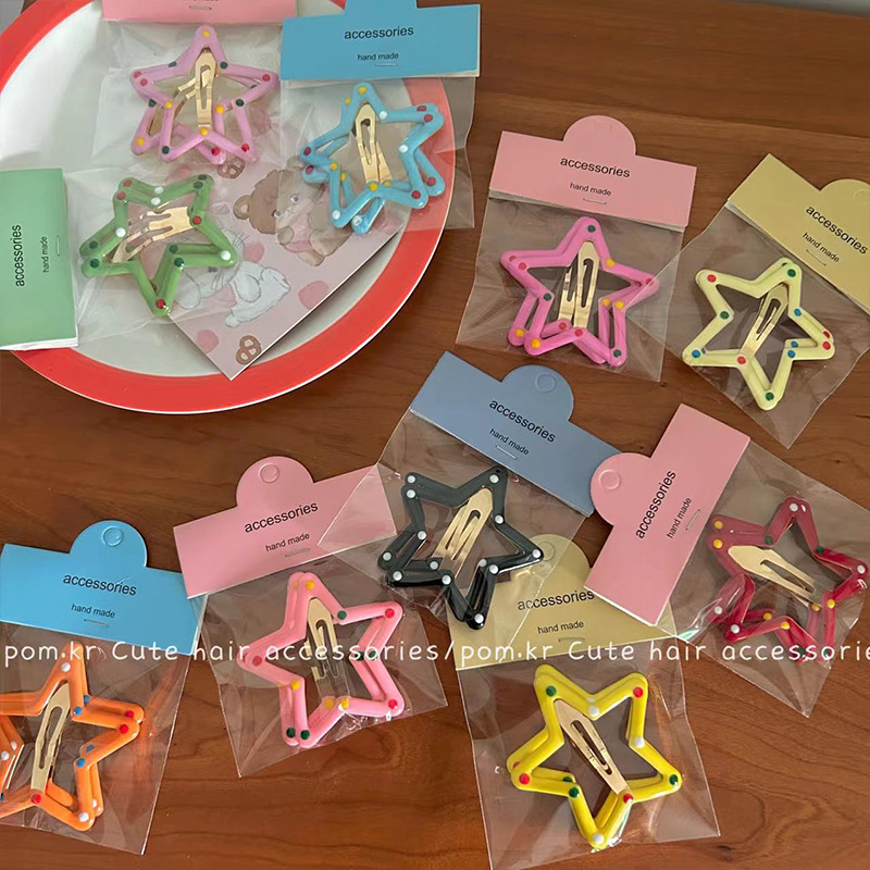 6cm New Color Dots And Stars Cute Children Bb Clip Five-pointed Star...