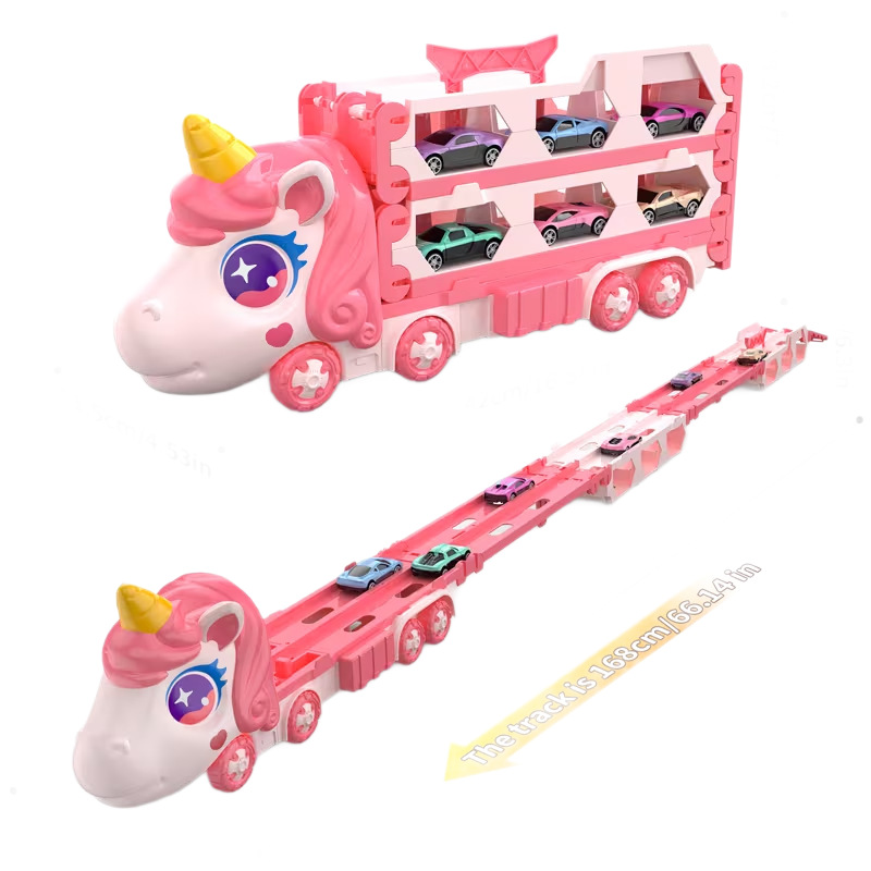 Nuevos productos infantiles catapulta deslizante contenedor deformación camión plegable unicornio transfronterizo vagón ferroviario juguetes interactivos para niños