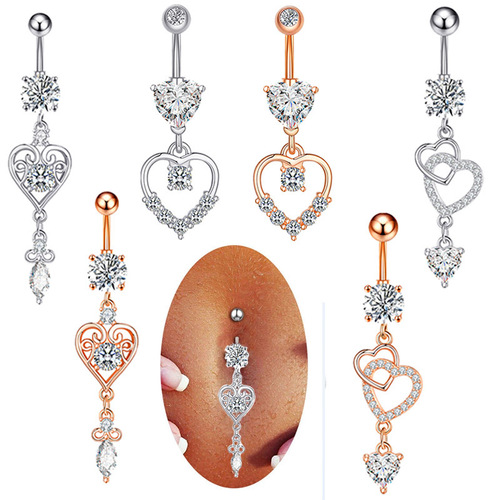 Amazon's best-selling piercing jewelry, zircon heart belly button ring, love belly button nail, cross-border wholesale dropshipping