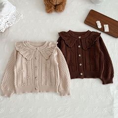 Korean-style Autumn Women's Baby Cotton Thread Doll Collar Knit Cardigan Baby and Toddler Cotton Thread Versatile Fashion Children's Small Jacket