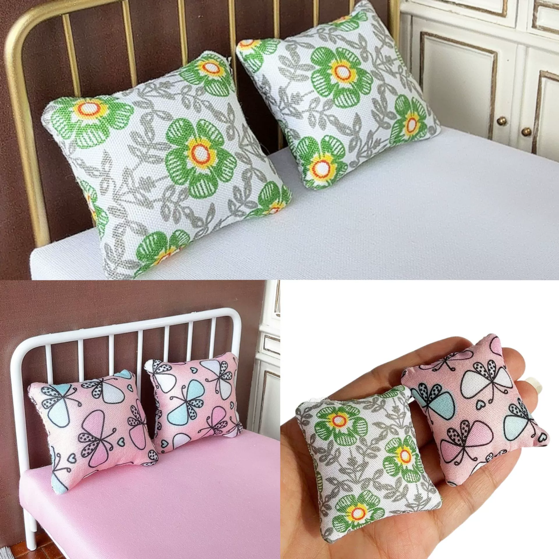Doll house, small mini model with accessories, pillow, scale 1:12