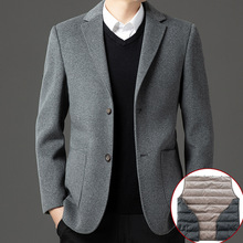 主推款秋冬羊毛呢西服外套男双面呢高端商务羽绒内胆保暖羊毛大衣